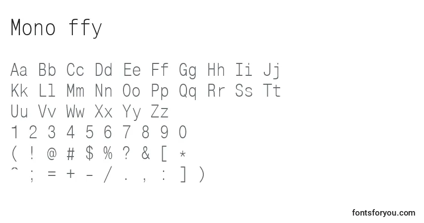 A fonte Mono ffy – alfabeto, números, caracteres especiais