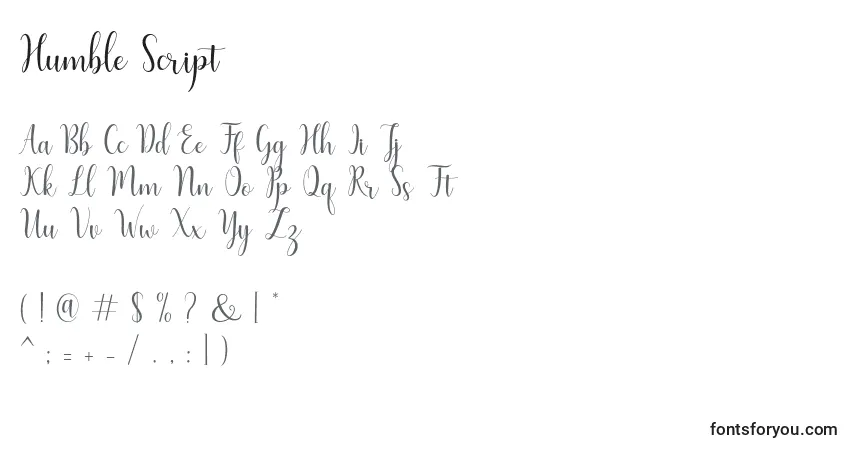 Schriftart Humble Script – Alphabet, Zahlen, spezielle Symbole