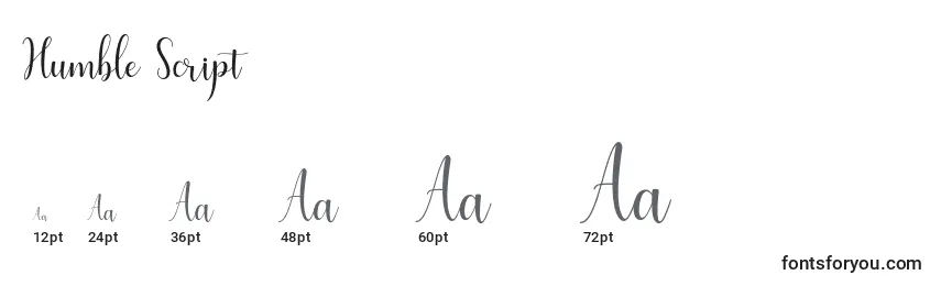 Humble Script Font Sizes
