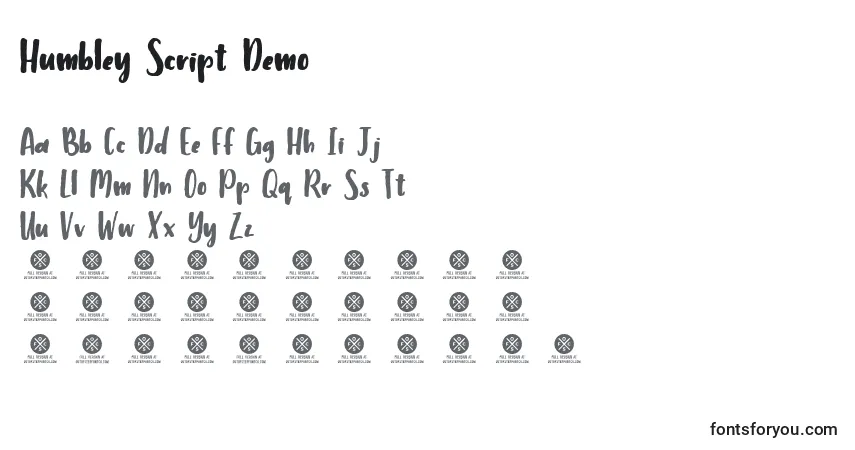 Schriftart Humbley Script Demo – Alphabet, Zahlen, spezielle Symbole