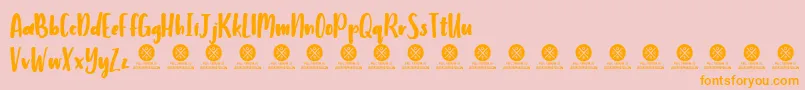 Weitere Informationen zur Humbley Script Demo-Schriftart Humbley Script Demo-Schriftart – Orangefarbene Schriften auf rosa Hintergrund