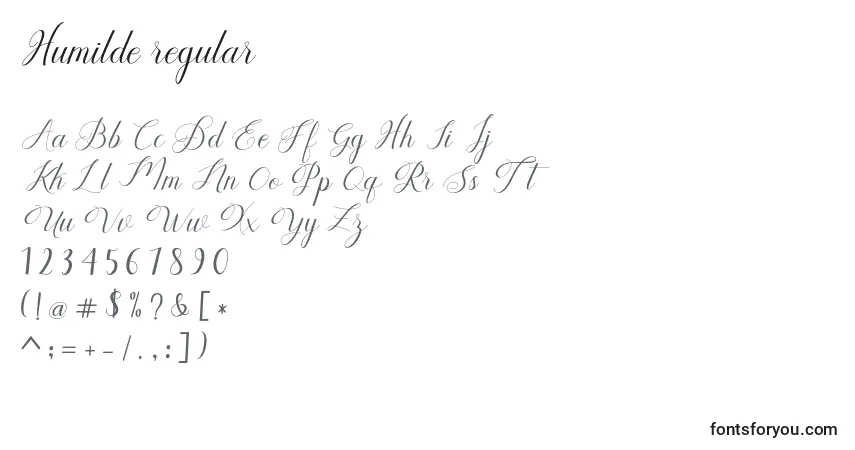 Schriftart Humilde regular – Alphabet, Zahlen, spezielle Symbole