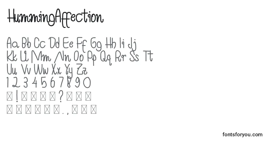 Schriftart HummingAffection – Alphabet, Zahlen, spezielle Symbole