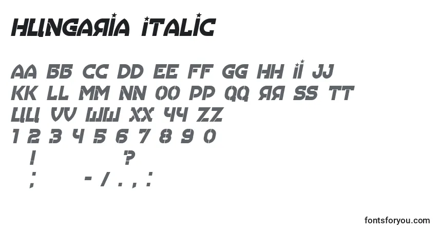 Schriftart Hungaria Italic – Alphabet, Zahlen, spezielle Symbole