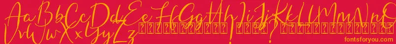 Hungaria-Schriftart – Orangefarbene Schriften auf rotem Hintergrund