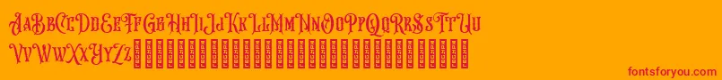 Hungry Beast-Schriftart – Rote Schriften auf orangefarbenem Hintergrund