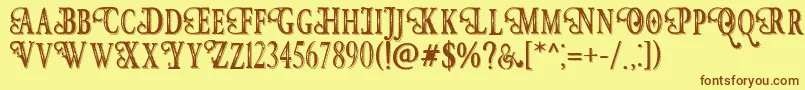 フォントHunter Heart   Free Font – 茶色の文字が黄色の背景にあります。