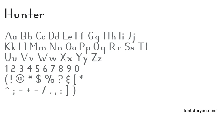Schriftart Hunter (129999) – Alphabet, Zahlen, spezielle Symbole