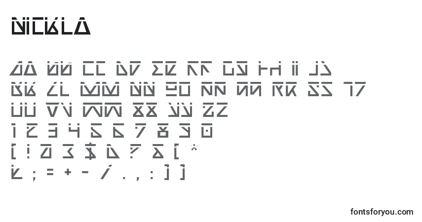 characters of nickla font, letter of nickla font, alphabet of  nickla font