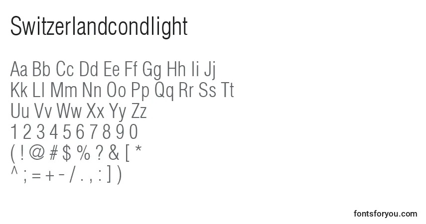 A fonte Switzerlandcondlight – alfabeto, números, caracteres especiais