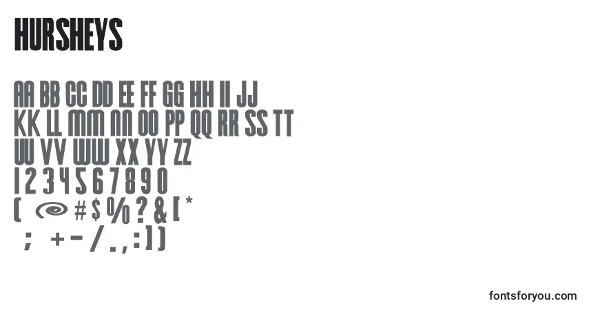 A fonte Hursheys (130005) – alfabeto, números, caracteres especiais