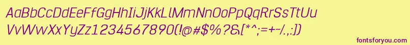 Hurufo  Numero Thin Italic Font – Purple Fonts on Yellow Background