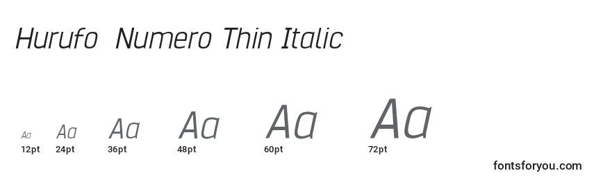Tamaños de fuente Hurufo  Numero Thin Italic