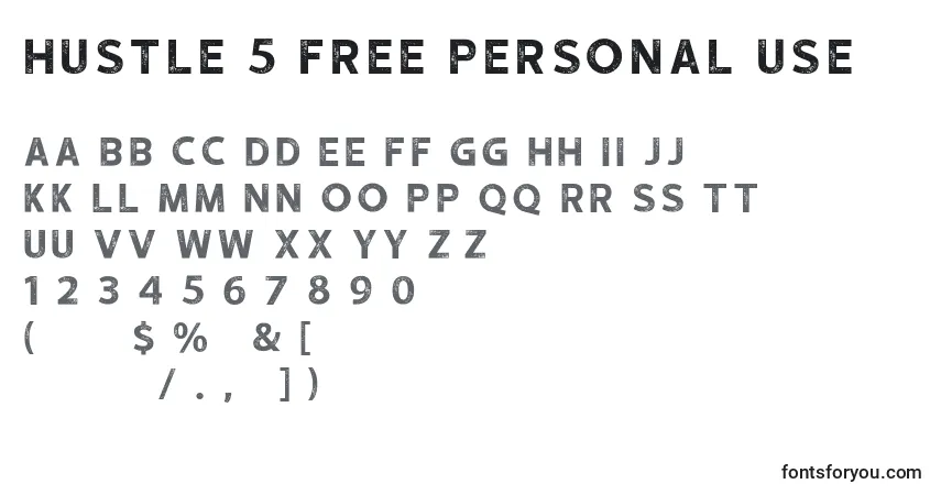 Czcionka HUSTLE 5 free personal use – alfabet, cyfry, specjalne znaki