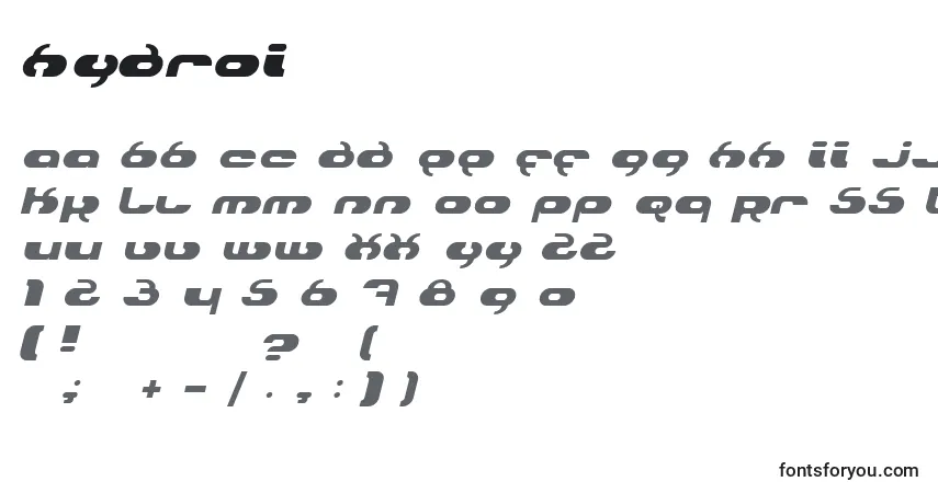 A fonte Hydroi – alfabeto, números, caracteres especiais
