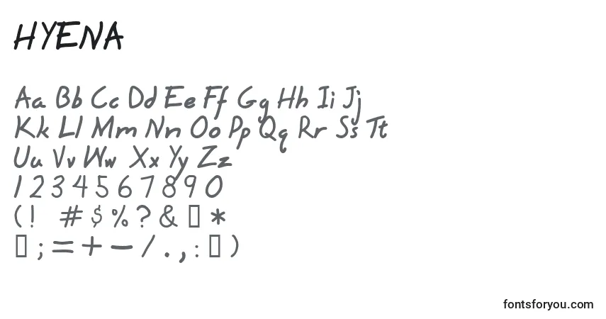 Schriftart HYENA (130038) – Alphabet, Zahlen, spezielle Symbole