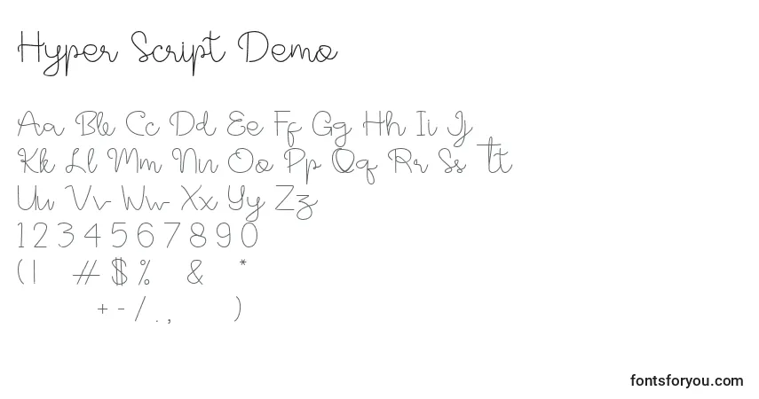 Hyper Script Demoフォント–アルファベット、数字、特殊文字