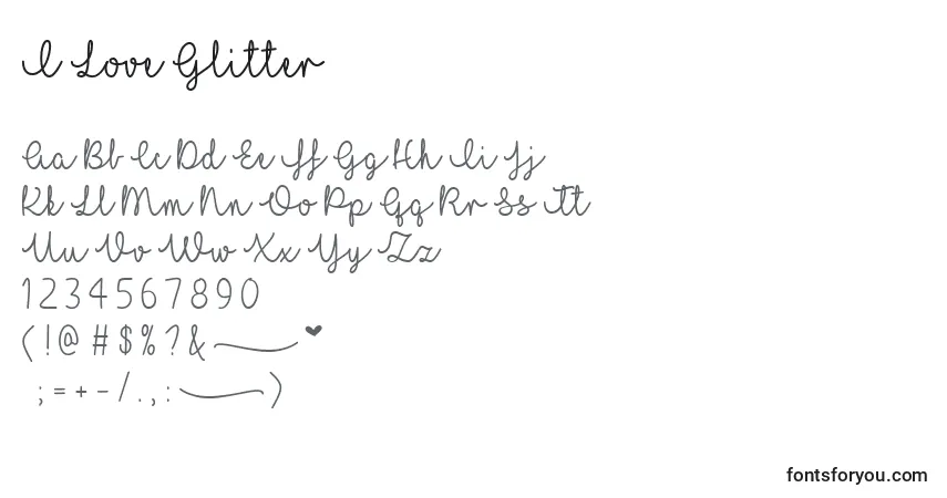 A fonte I Love Glitter   (130066) – alfabeto, números, caracteres especiais