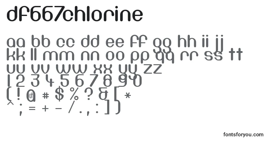 Schriftart Df667Chlorine – Alphabet, Zahlen, spezielle Symbole
