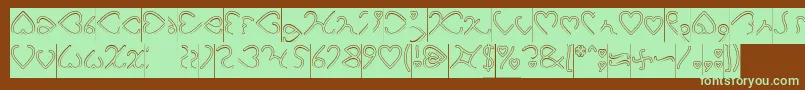 フォントI Love You Hollow Inverse – 緑色の文字が茶色の背景にあります。