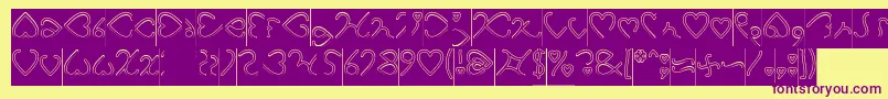 I Love You Hollow Inverse-Schriftart – Violette Schriften auf gelbem Hintergrund