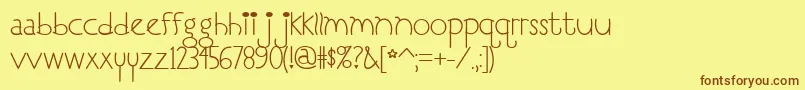 フォントI Love You, Monkey – 茶色の文字が黄色の背景にあります。