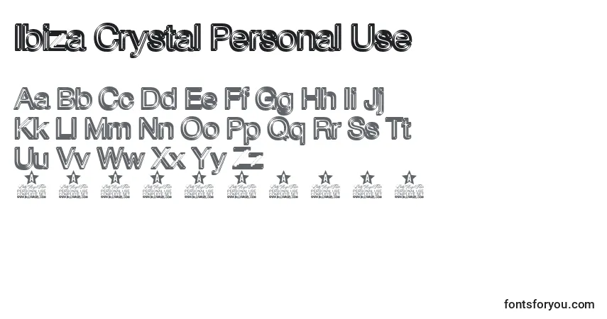 Czcionka Ibiza Crystal Personal Use – alfabet, cyfry, specjalne znaki