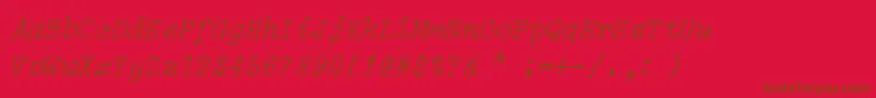 IBM Selectric Light Italic-Schriftart – Braune Schriften auf rotem Hintergrund