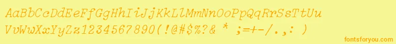 Fonte IBM Selectric Light Italic – fontes laranjas em um fundo amarelo