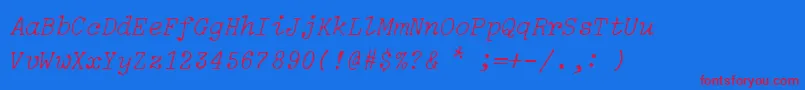 IBM Selectric Light Italic-Schriftart – Rote Schriften auf blauem Hintergrund