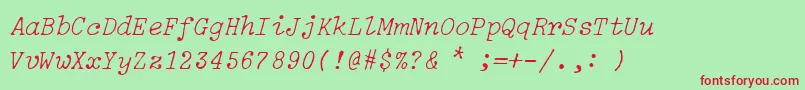 Шрифт IBM Selectric Light Italic – красные шрифты на зелёном фоне