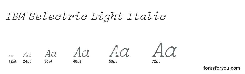 Tamanhos de fonte IBM Selectric Light Italic