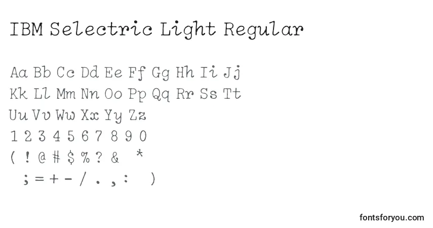 Czcionka IBM Selectric Light Regular – alfabet, cyfry, specjalne znaki