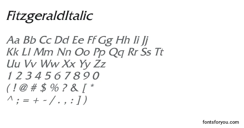 FitzgeraldItalic-fontti – aakkoset, numerot, erikoismerkit