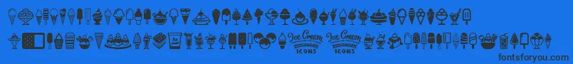 Ice Cream Icons-Schriftart – Schwarze Schriften auf blauem Hintergrund