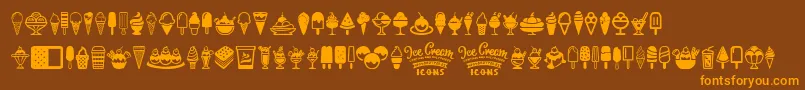 Ice Cream Icons-Schriftart – Orangefarbene Schriften auf braunem Hintergrund