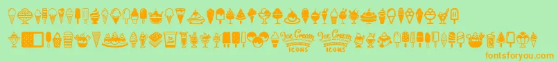 フォントIce Cream Icons – オレンジの文字が緑の背景にあります。