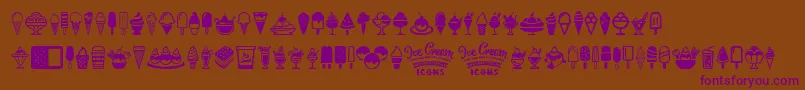 Czcionka Ice Cream Icons – fioletowe czcionki na brązowym tle