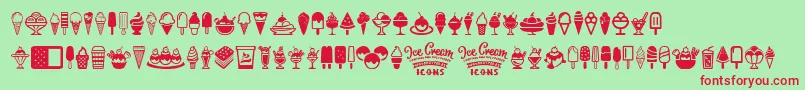 Ice Cream Icons-Schriftart – Rote Schriften auf grünem Hintergrund