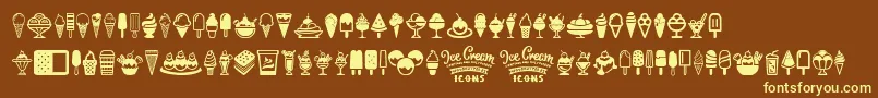 fuente Ice Cream Icons – Fuentes Amarillas Sobre Fondo Marrón