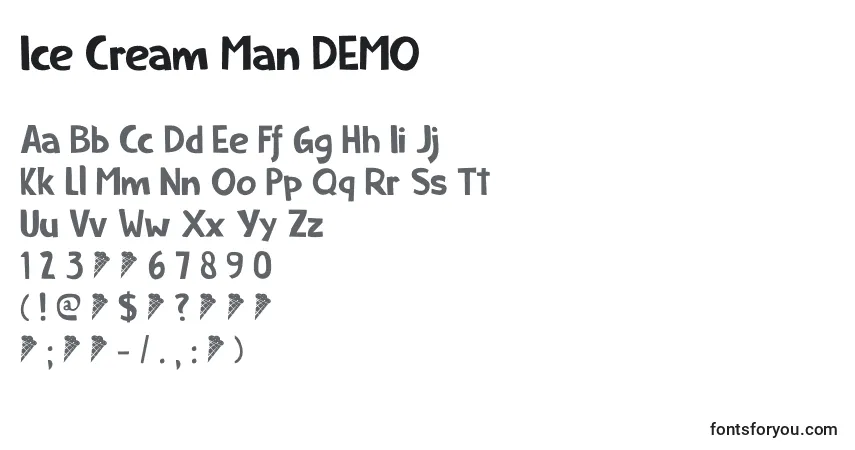 Czcionka Ice Cream Man DEMO – alfabet, cyfry, specjalne znaki