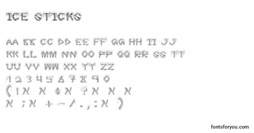 A fonte Ice sticks – alfabeto, números, caracteres especiais
