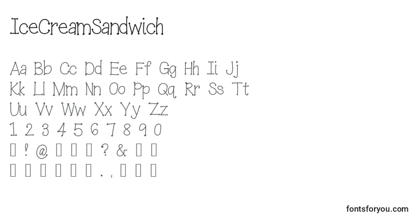 A fonte IceCreamSandwich (130099) – alfabeto, números, caracteres especiais