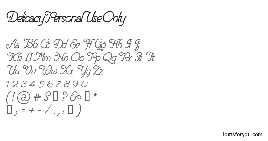 Шрифт DelicacyPersonalUseOnly – алфавит, цифры, специальные символы