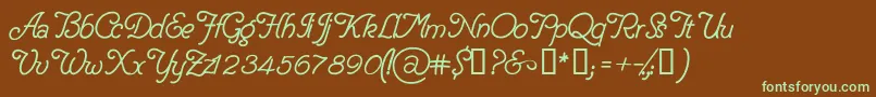 フォントDelicacyPersonalUseOnly – 緑色の文字が茶色の背景にあります。