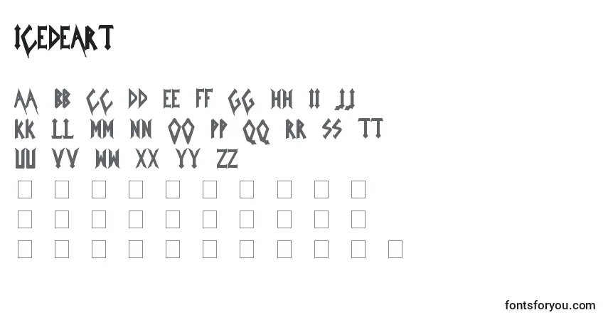 Czcionka Icedeart – alfabet, cyfry, specjalne znaki