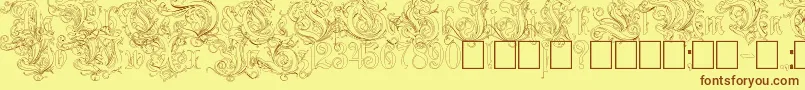 Fonte RuritaniaOutline – fontes marrons em um fundo amarelo