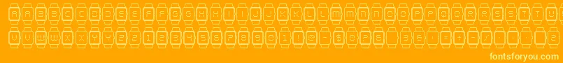 ichronoout-Schriftart – Gelbe Schriften auf orangefarbenem Hintergrund