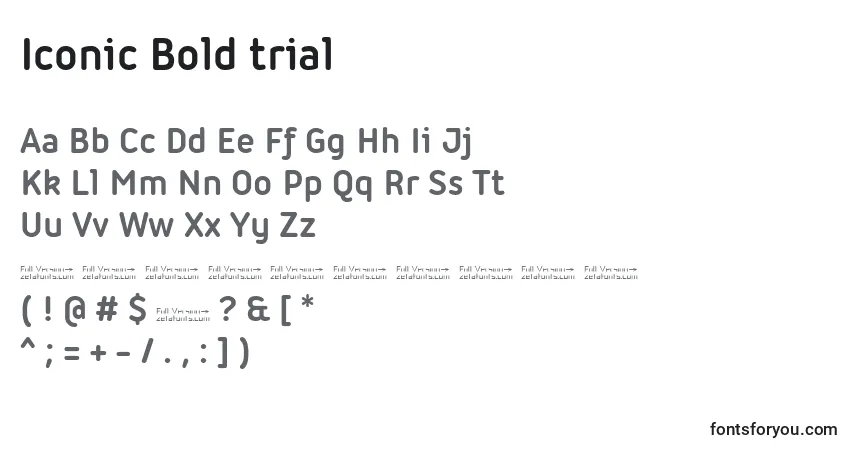 A fonte Iconic Bold trial – alfabeto, números, caracteres especiais