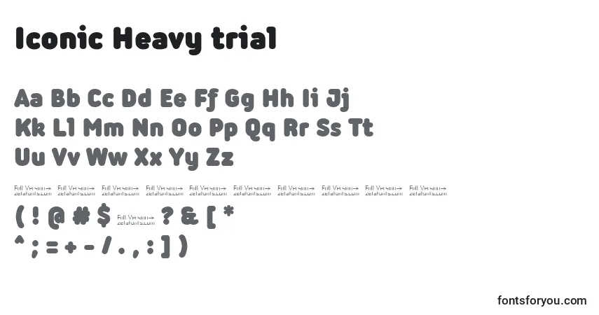 Czcionka Iconic Heavy trial – alfabet, cyfry, specjalne znaki